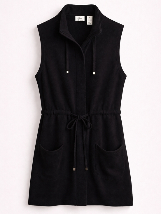 Saks Fifth Avenue Jackets & Blazers - Saks Fifth Avenue Silk Cashmere Vest,Black Zip, Tie Waist, Luxury, Minimalist